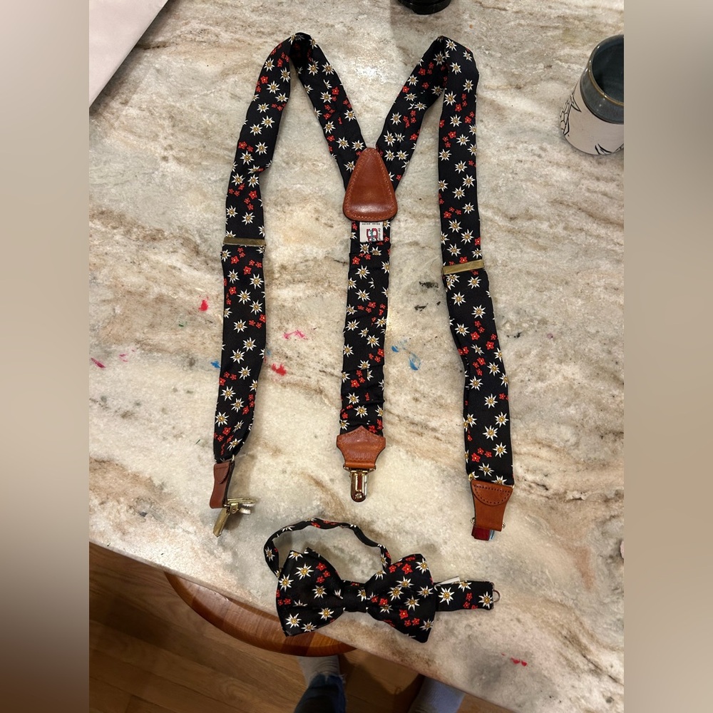 Swiss suspenders and bow tie
